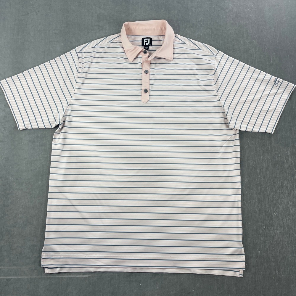FootJoy Mens X-Large Pink Striped Polo Shirt‎ Bay Point Golf Course Logo